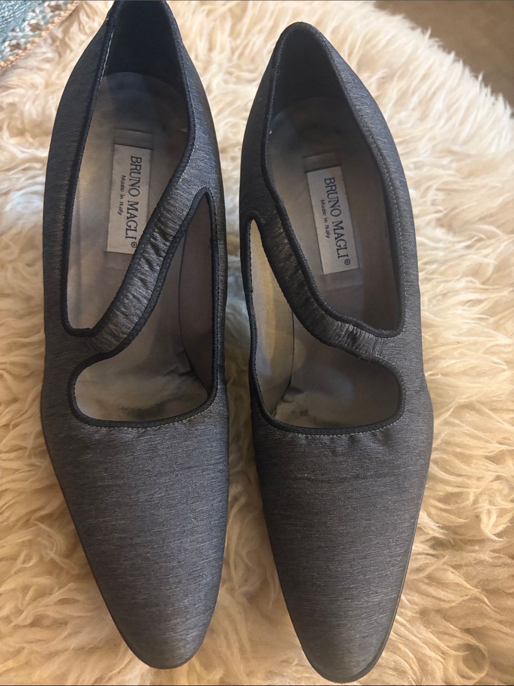 Bruno Magli Gray Fabric Pointed heels with Cutout Trim 5